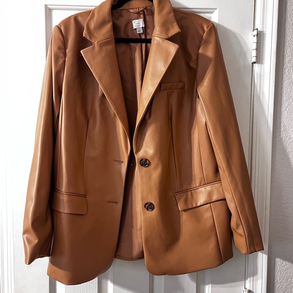 a new day Vegan Leather Tan Blazer Size L - Picture 2 of 5